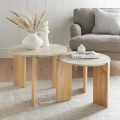 Discount NATURAL HOME 2 tables bois / effet travertin