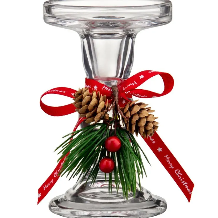 Outlet WOOD & BERRIES Bougeoir en verre decor noel