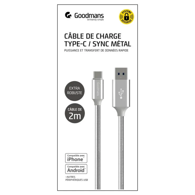 New Cable usb a to type c 2 m metal