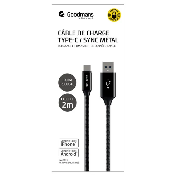New Cable usb a to type c 2 m metal