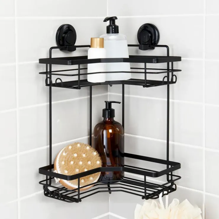 ORGANIZED BATHROOM Double etagere de douche angle
