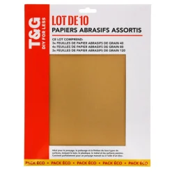 Hot T&G FOR LESS Feuilles de papier abrasif x10