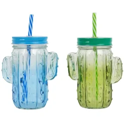 New ESCAPADE MEXICAINE Gobelet avec paille cactus 2ass