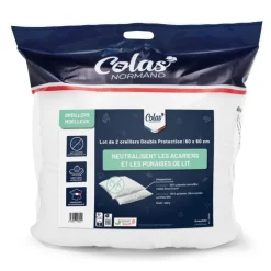 Clearance COLAS NORMAND Lot 2 oreillers 60x60 anti punai