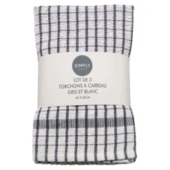 Hot SIMPLY Lot de 3 torchons a carreau gris