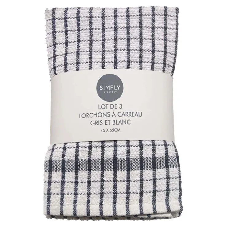 Hot SIMPLY Lot de 3 torchons a carreau gris