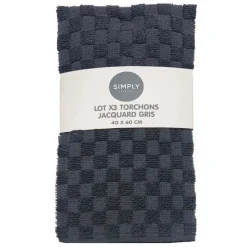 New SIMPLY Lot x3 torchons jacquard gris