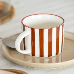 Discount KITCHEN COLLECTION Mug blanc motif rayures marron