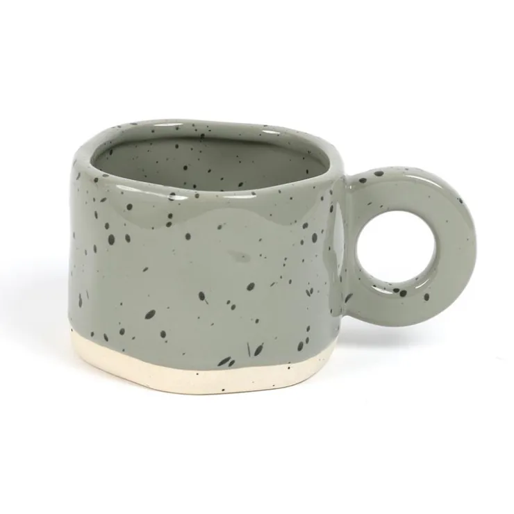 Clearance KITCHEN COLLECTION Mug irregulier blanc/gris mouche