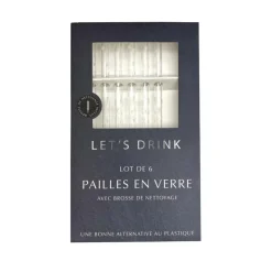 New LET'S DRINK Paille en verre x6 + nettoyeur