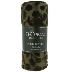 TROPICAL PARADISE Plaid fleuris 130x160cm vert fon