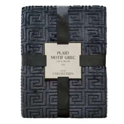 Clearance Plaid motif grec 150x200cm noir