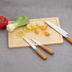 Sale THE ORGANIZED KITCHEN Planche a decouper + 3 couteaux