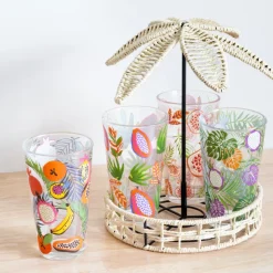 Discount SIMPLY SUMMER Plateau palmier tresse 4 verres