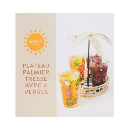 Discount SIMPLY SUMMER Plateau palmier tresse 4 verres