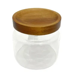 Sale BATHROOM COLLECTION Pot en verre couvercle acacia