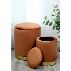 New THE STORAGE SHOP Set 2 poufs velours moka