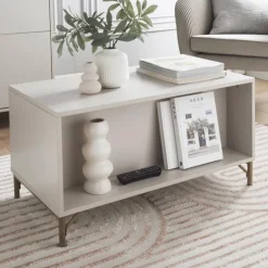 Discount MAYFAIR Table basse creme pieds dores